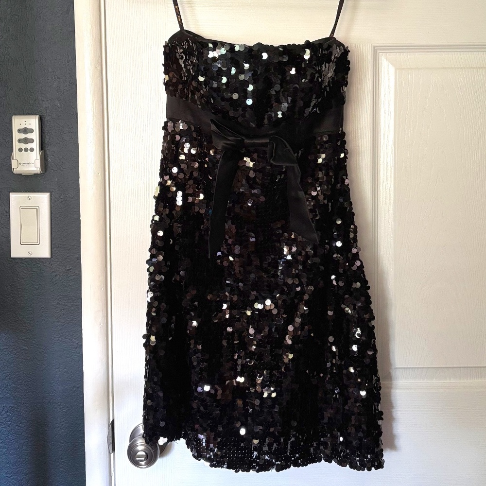 Betsey Johnson Evening black strapless sequin dress Size 2